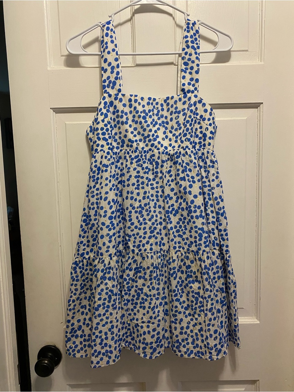 Amanda Uprichard White Mini Dress with Blue Spot Print